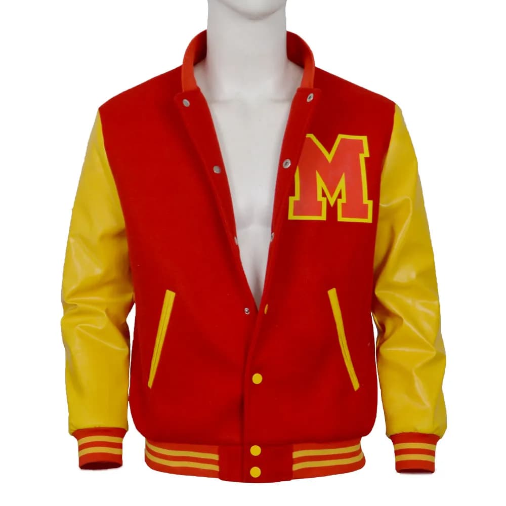 Michael Jackson Cosplay Varsity Jacket Red Yellow Colorblock Baseball Jacket Retro Bomber Coat For Stage Performance Daily Wear