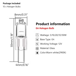 10pcs G4 Halogen Bulb 12V 5W 10W 20W 35W 50W G4 Halogen Bulbs Light Globe Lot JC Bi-Pin LED Lamp Warm White Replace LED Lamp