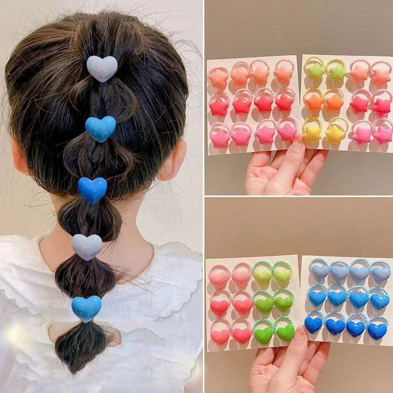 12PCS Lovely Candy Colored Heart-shaped Girls Elastic Hair Bands Princess Hair Accessories Children Hair Ties Baby Headwear