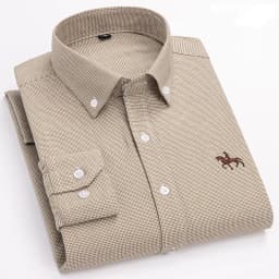 Basic Oxford Dress Shirt For Men Long Sleeve 100% Pure Cotton Solid  Casual Plaid Striped Social Business Male Regular-Fit S-6XL