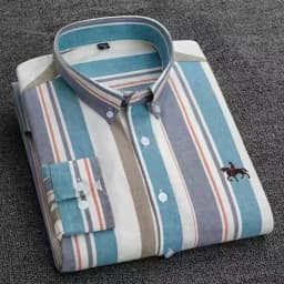 Basic Oxford Dress Shirt For Men Long Sleeve 100% Pure Cotton Solid  Casual Plaid Striped Social Business Male Regular-Fit S-6XL
