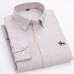 Basic Oxford Dress Shirt For Men Long Sleeve 100% Pure Cotton Solid  Casual Plaid Striped Social Business Male Regular-Fit S-6XL