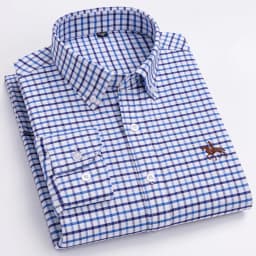 Basic Oxford Dress Shirt For Men Long Sleeve 100% Pure Cotton Solid  Casual Plaid Striped Social Business Male Regular-Fit S-6XL