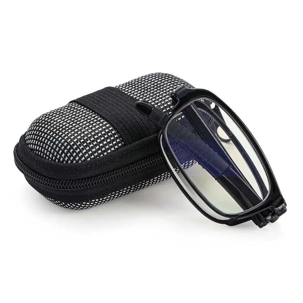TR90 Folding Reading Glasses with Zipper Case Women Men Portable Lightweight Presbyopia Eyeglasses Square Magnifying Eyewear