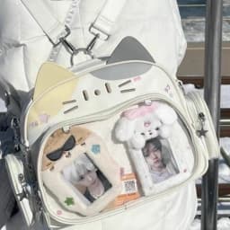 Y2K Korean Kawaii Cat Lolita Bag Cute PU Shoulder Bag Girls Transparent Pocket Harajuku Crossbody Bag Women's Fashion Backpacks