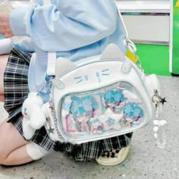 Y2K Korean Kawaii Cat Lolita Bag Cute PU Shoulder Bag Girls Transparent Pocket Harajuku Crossbody Bag Women's Fashion Backpacks