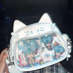 Y2K Korean Kawaii Cat Lolita Bag Cute PU Shoulder Bag Girls Transparent Pocket Harajuku Crossbody Bag Women's Fashion Backpacks