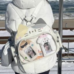 Y2K Korean Kawaii Cat Lolita Bag Cute PU Shoulder Bag Girls Transparent Pocket Harajuku Crossbody Bag Women's Fashion Backpacks