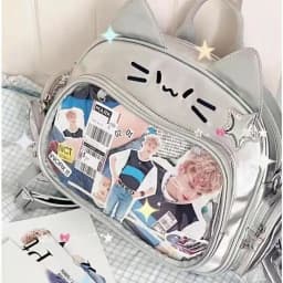 Y2K Korean Kawaii Cat Lolita Bag Cute PU Shoulder Bag Girls Transparent Pocket Harajuku Crossbody Bag Women's Fashion Backpacks