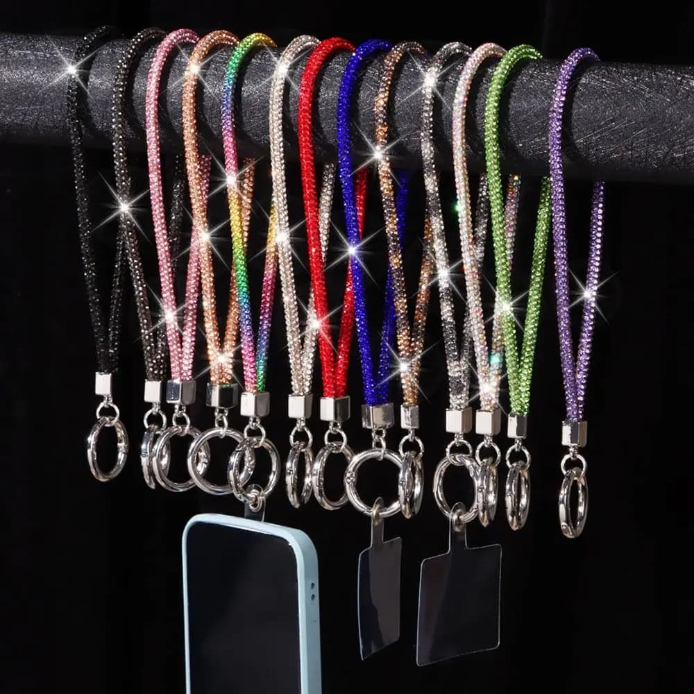 Glitter Rhinestone Phone Lanyard Phone Crystal Wrist Straps Keychain Hanging Anti-lost Rope Bling Bling Hanging Cord