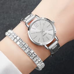 6PCS/Set Women's Watch Fashion Steel Band Quartz Watches Diamond Bracelets Set（Without Box）
