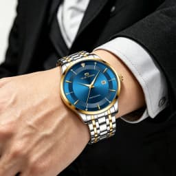 Men Watch 43mm Case Stainless Steel Style Luxury Rhinestone 3Bar Waterproof Quartz Movement Business Watches Relogios Masculino