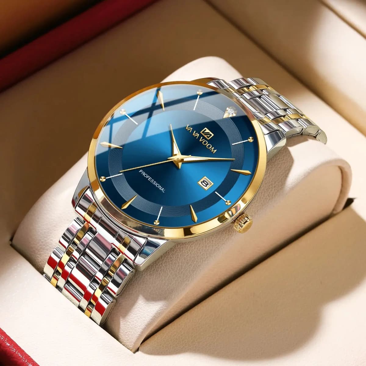 Men Watch 43mm Case Stainless Steel Style Luxury Rhinestone 3Bar Waterproof Quartz Movement Business Watches Relogios Masculino