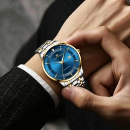 Men Watch 43mm Case Stainless Steel Style Luxury Rhinestone 3Bar Waterproof Quartz Movement Business Watches Relogios Masculino