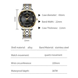Men Watch 43mm Case Stainless Steel Style Luxury Rhinestone 3Bar Waterproof Quartz Movement Business Watches Relogios Masculino