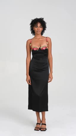 Satin Sling Bodycon Long Dress Women Flower Embroidery Sleeveless Spaghetti Strap Cocktail Dress Summer Party Club Skinny Dress