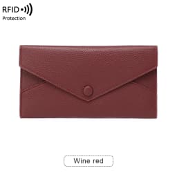 RFID Anti-Theft Purse for Women, Lychee Print, Soft Leather, Envelope Long Wallet, Ultra-thin, Portable, Simple Hand Bag