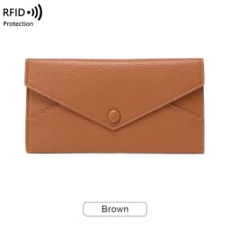 RFID Anti-Theft Purse for Women, Lychee Print, Soft Leather, Envelope Long Wallet, Ultra-thin, Portable, Simple Hand Bag