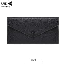 RFID Anti-Theft Purse for Women, Lychee Print, Soft Leather, Envelope Long Wallet, Ultra-thin, Portable, Simple Hand Bag