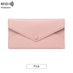 RFID Anti-Theft Purse for Women, Lychee Print, Soft Leather, Envelope Long Wallet, Ultra-thin, Portable, Simple Hand Bag