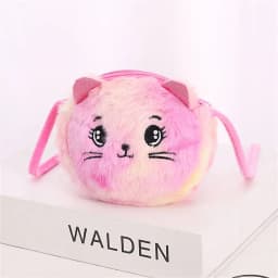 Rainbow Color Cat Messenger Shoulder Bag Purse for Kids Mini Lovely Pockets Plush Stuffed Dolls Soft Handbags Gift for Girls