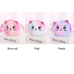 Rainbow Color Cat Messenger Shoulder Bag Purse for Kids Mini Lovely Pockets Plush Stuffed Dolls Soft Handbags Gift for Girls
