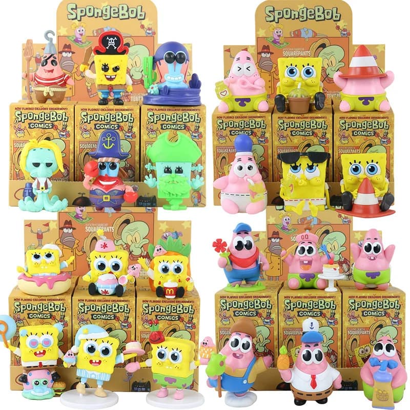 Spongebob Patrick Star Squidward Tentacles Delicious Crab Burger Anime Figure Collection Model Doll Blind Box Toys Birthday Gift