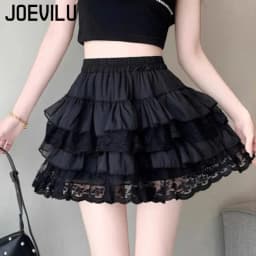 Gothic Lace Tutu Skirt Elastic Sexy Lace Mini Tulle Skirts Party Club Dancer Wear Black Bottoms High Street Y2k Women Clothing