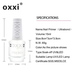 OXXI Latest 15ml Primer for Nails Semi-permanent UV Varnish Gel Nail Polish Manicure Acid Free Ultrabond Rubber Base Top Gel Lak