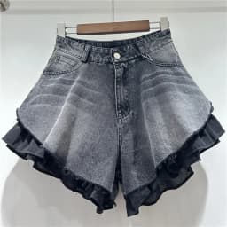 WTHT New Fashion Women's Patchwork Hem Wash Denim Shorts 2025 Summer Trendy High Waist A-line Short Pants Female 1LS1393