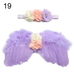 2pcs/set Cute Newborn Angel Feather Wings with Baby Girl Rose Flower Headband Hair Accessories for Infant Photography Props