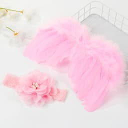 2pcs/set Cute Newborn Angel Feather Wings with Baby Girl Rose Flower Headband Hair Accessories for Infant Photography Props