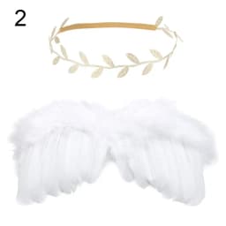 2pcs/set Cute Newborn Angel Feather Wings with Baby Girl Rose Flower Headband Hair Accessories for Infant Photography Props