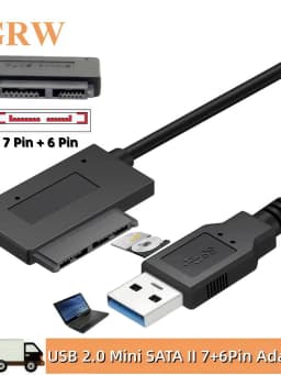 Grwibeou USB 2.0 to Mini Sata II 7+6 13Pin Adapter Converter Cable For Laptop CD/DVD ROM Slimline Drive Converter HDD Caddy