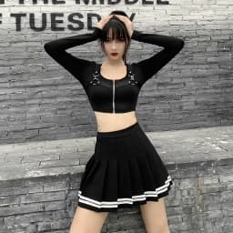 Vintage Korean Style Patchwork Skirt Harajuku JK Black Pleated Skirts Gothic Streetwear High Waist Mini Skirt Women Punk Skirt