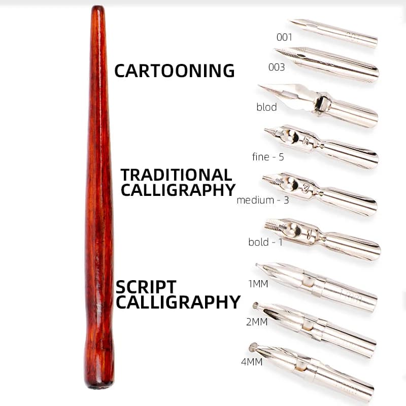 Dainayw 9 Calligraphy Nibs Dip Pen Set for Cartoon Animation Lettering Skeching Art Drawing Mapping Decorative Designs