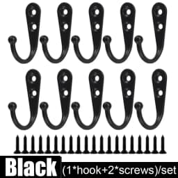 Black Metal Hooks with Screws Wall Mounted Hanging Hook for Coat Towel Bags Caps Hanger Kitchen Bathroom Storage Rack Holder