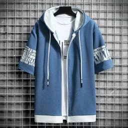 Fashion Men's Hoodies Summer Men Clothing T-shirt Zipper Hood Cartoon Casual T Shirt Print Hooded Top Short Sleeve Men