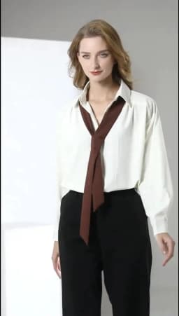 2026 Autumn Women's Oversized Long Sleeve Blouse 2026 Summer New Arrival Tie Neck Shirt Loose Fit Office Elegant Fashion