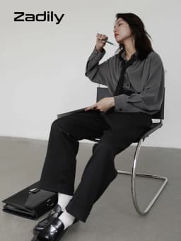 2026 Autumn Women's Oversized Long Sleeve Blouse 2026 Summer New Arrival Tie Neck Shirt Loose Fit Office Elegant Fashion