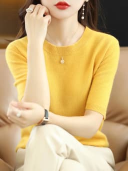 New Short-sleeved Knitwear Women O-neck T-shirt Wool Cotton Blend Pullover Vest Sprig Summer Bottoming Tops Sweater Solid Soft