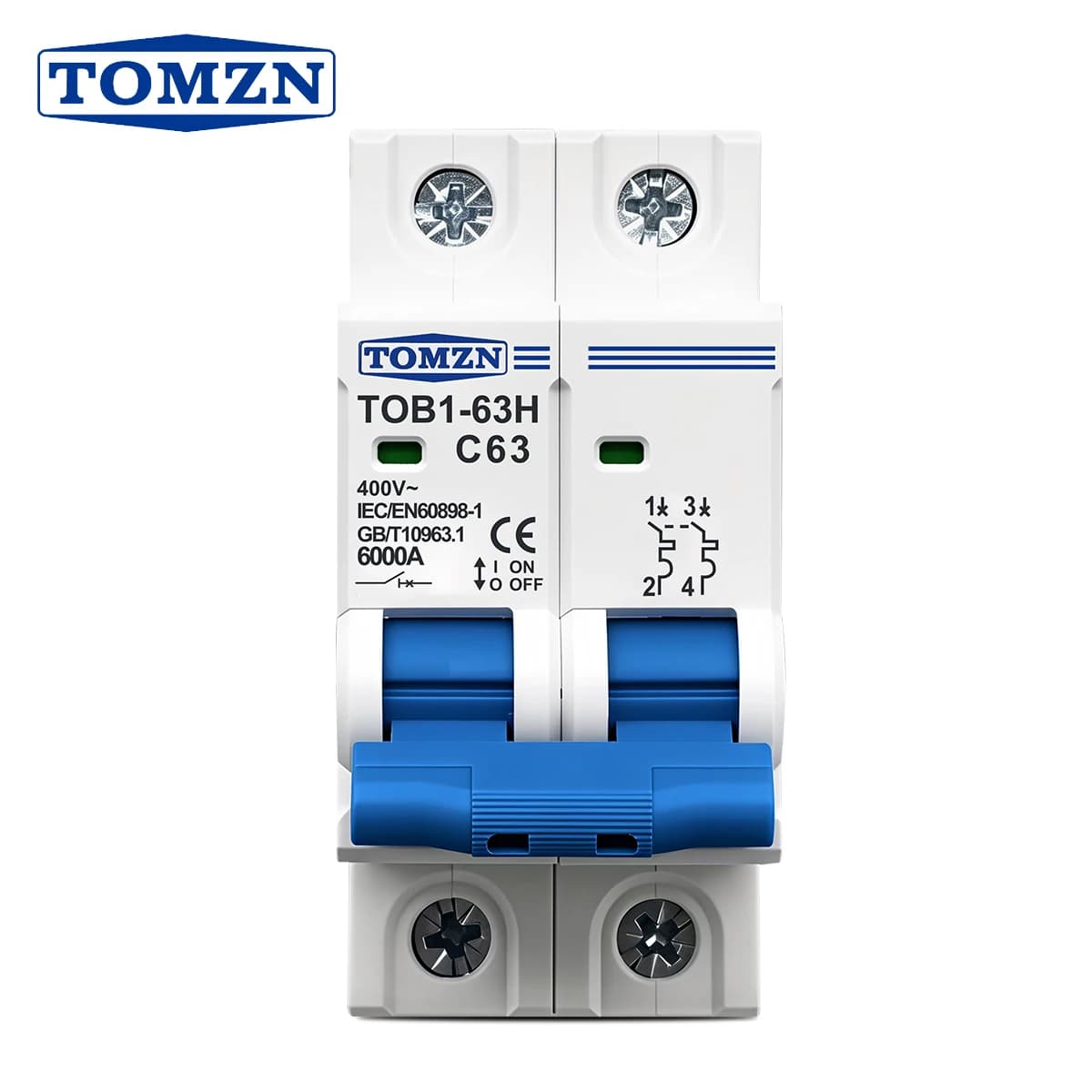 TOMZN 2P 3A 6A 10A 16A 20A 25A 32A 40A 50A 63A 400V~ 220V AC MCB 50/60Hz Circuit Breaker Safety Breaker C Type