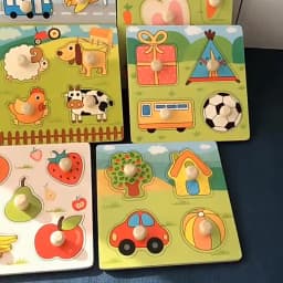 Montessori Wooden Puzzles Baby Educational Toys Hand Grab Boards Tangram Cartoon Animals Fruits 3D Puzzles for babies 2 3 years