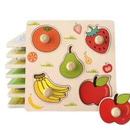 Montessori Wooden Puzzles Baby Educational Toys Hand Grab Boards Tangram Cartoon Animals Fruits 3D Puzzles for babies 2 3 years