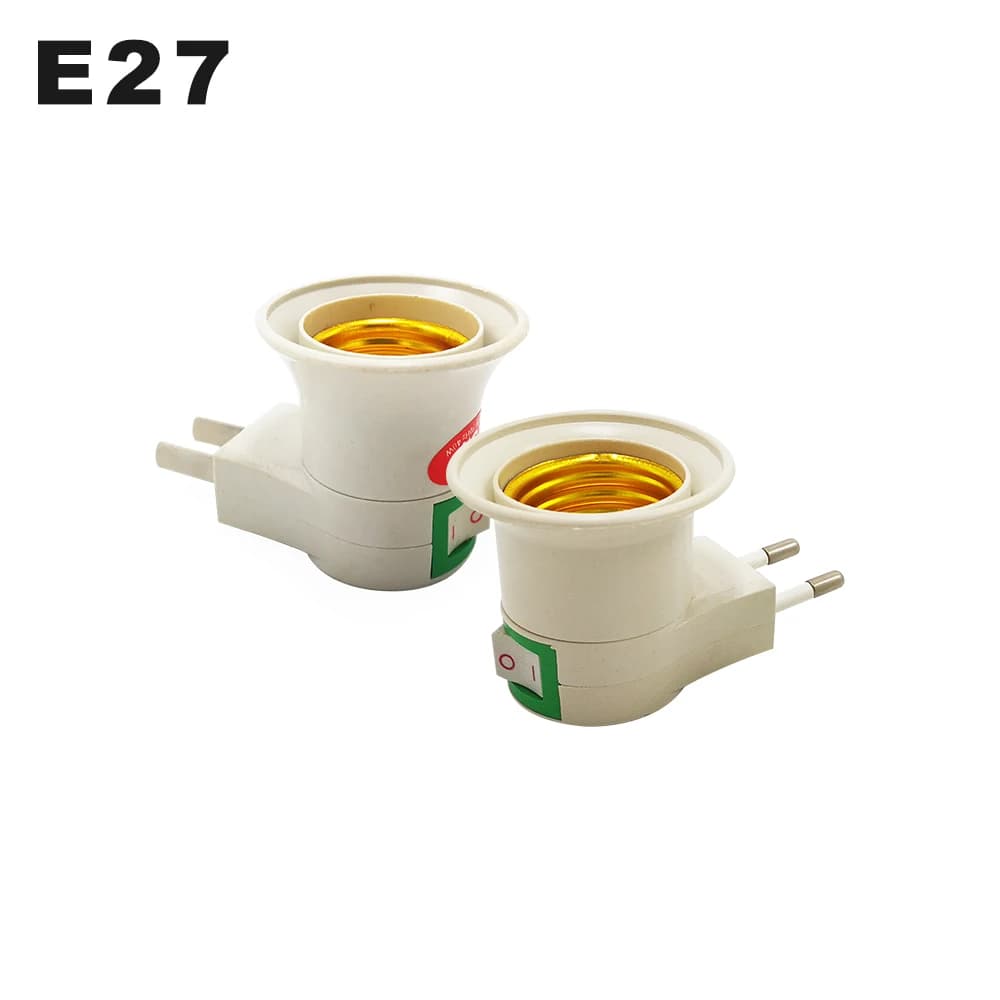 E27 Wall-mount  Lamp Holder Converter E27 Switch Lamp Base Round Foot Screw US EU Plug With ON/OFF Button LED Light Male Socket