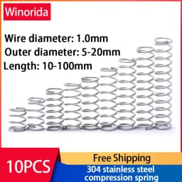 304 Stainless Steel Compression Spring, Return Spring, Steel Wire Diameter 1.0mm Outside Diameter 5~20mm  10 Pcs