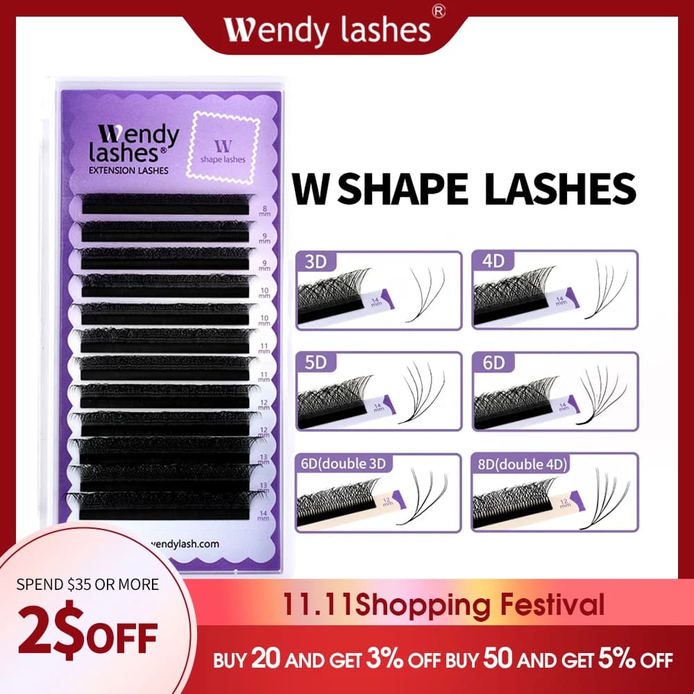 Wendy Lashes W Shape Bloom 3D/4D/5D/6D/8D Premade Volume YY Shape Fake Eyelashes Makeup Supplies High Quality Natural Cílios YY