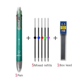 6 In 1 Multicolor Roll Ball Pen Set with Refills Lead 5 Color Ballpoint Pen and 1 Pencil Core Creative Multifunction Marking Pen