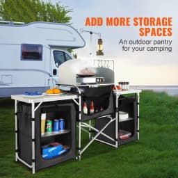 SucceBuy Camping Outdoor Kitchen Table Cabinet Foldable Folding Cooking Storage Rack Aluminum Alloy Bracket for BBQ Picnic