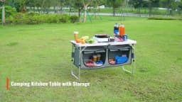SucceBuy Camping Outdoor Kitchen Table Cabinet Foldable Folding Cooking Storage Rack Aluminum Alloy Bracket for BBQ Picnic